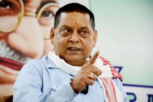 Patna: JDU MLC Neeraj Kumar addresses a press conference at party office,in Patna,on Wednesday, May 24, 2023. (Photo: IANS)