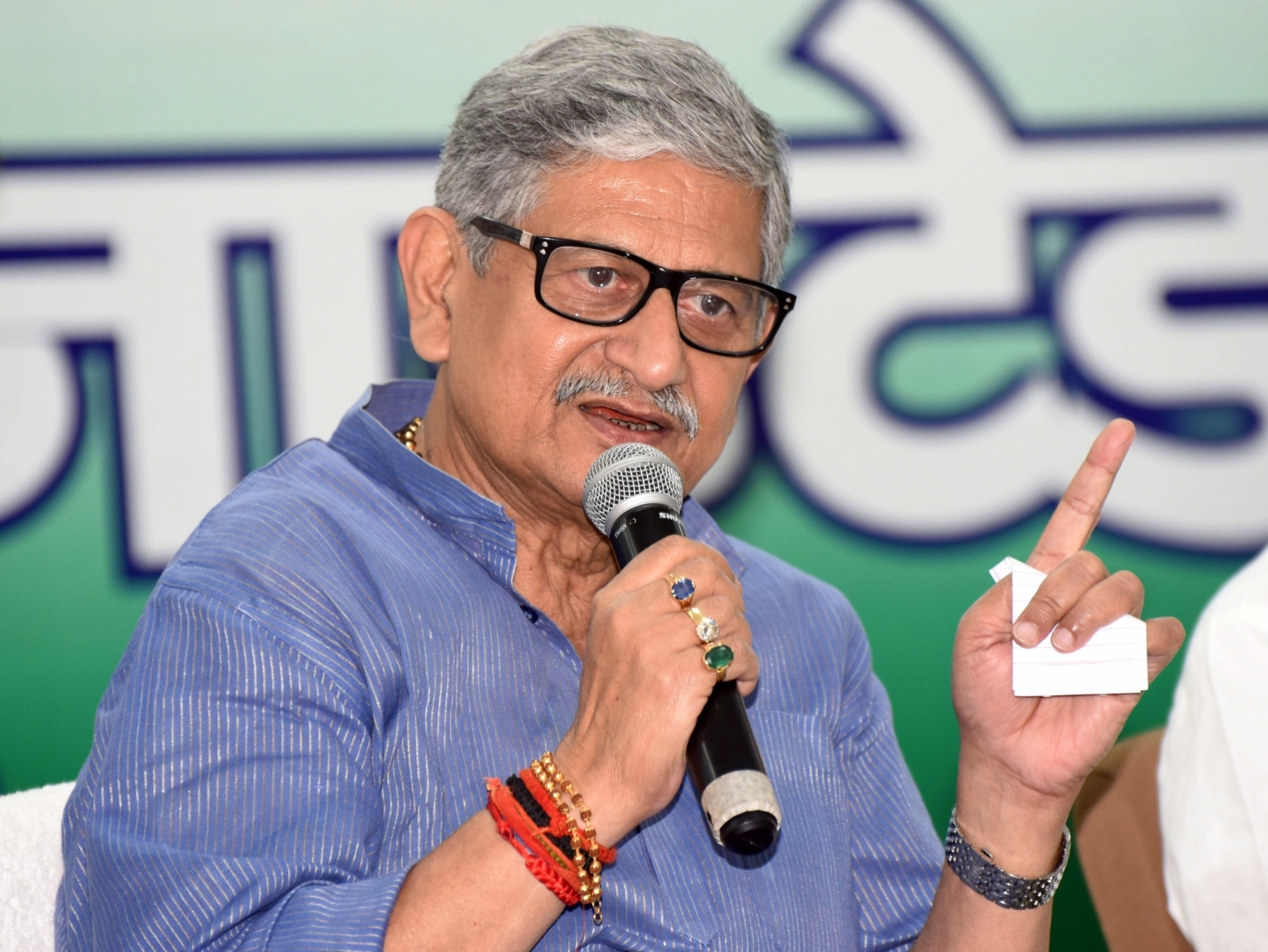 Patna: JD-U National President Lalan Singh addresses a press conference, in Patna, on Friday May 12, 2023. (Photo: IANS)